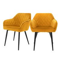 ESSZIMMERSTUHL 2er Set Senfgelb Samt - Gelb/Schwarz, Textil/Metall (60/80/63cm) - ML-DESIGN