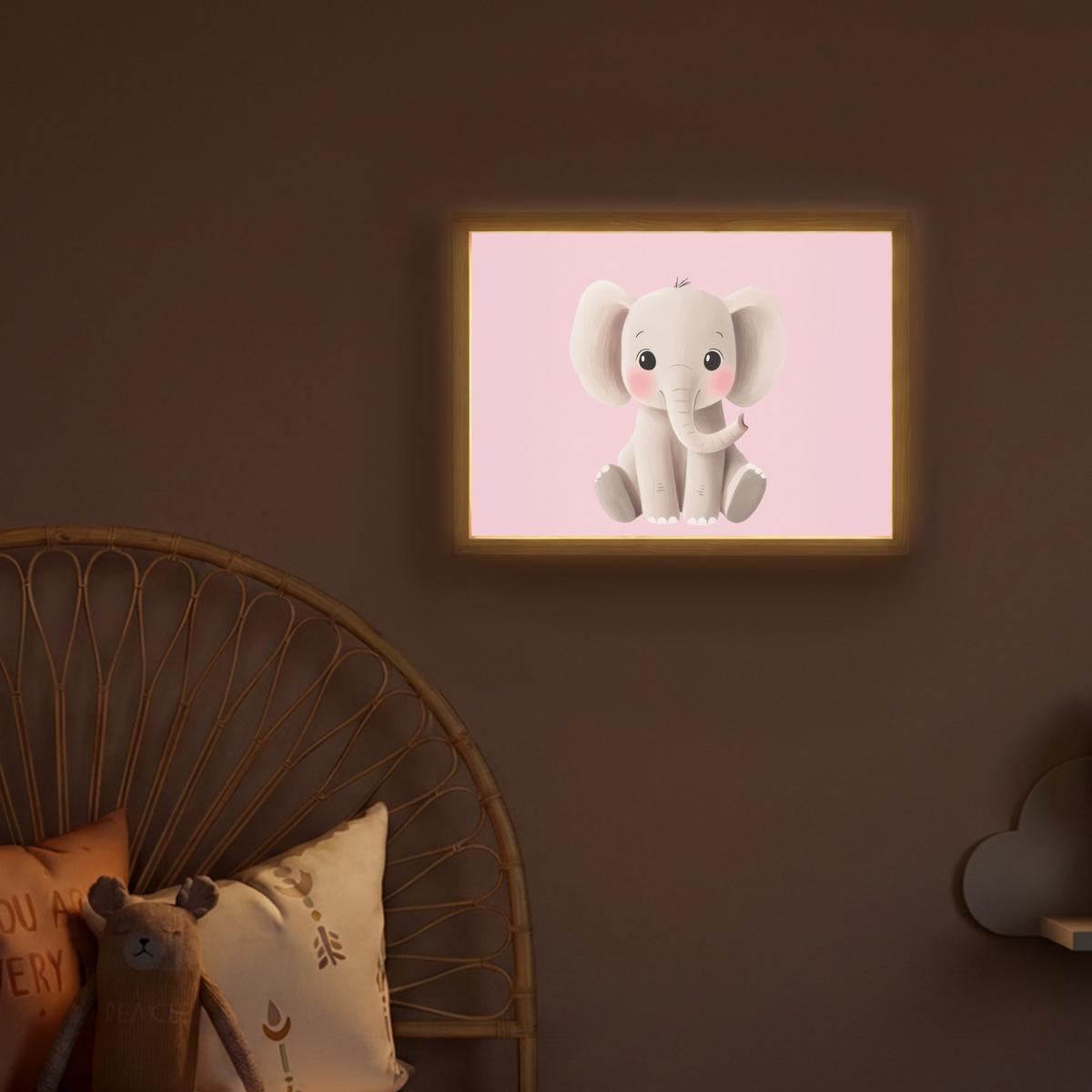 NACHTTISCHLAMPE MIT AKKU Elefant - Baby - Rosa - Cartoon 40x30 cm - Rosa, Holzwerkstoff (8/40/30cm) - OnlyWow