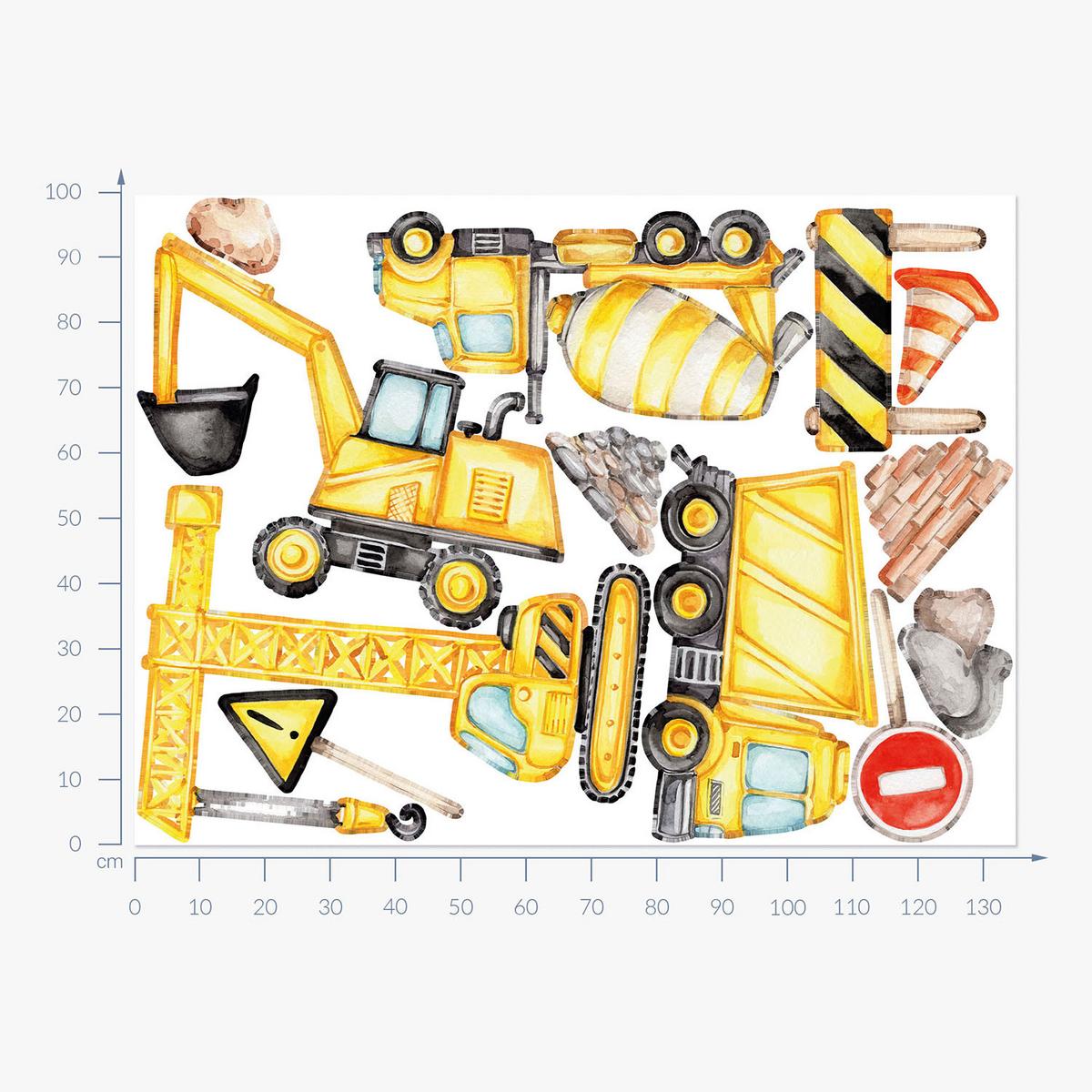 WANDAUFKLEBER 100x135cm - Arbeitsfahrzeuge und Maschinen - Multicolor, Kunststoff (100/135/0.1cm) - Wallfluent