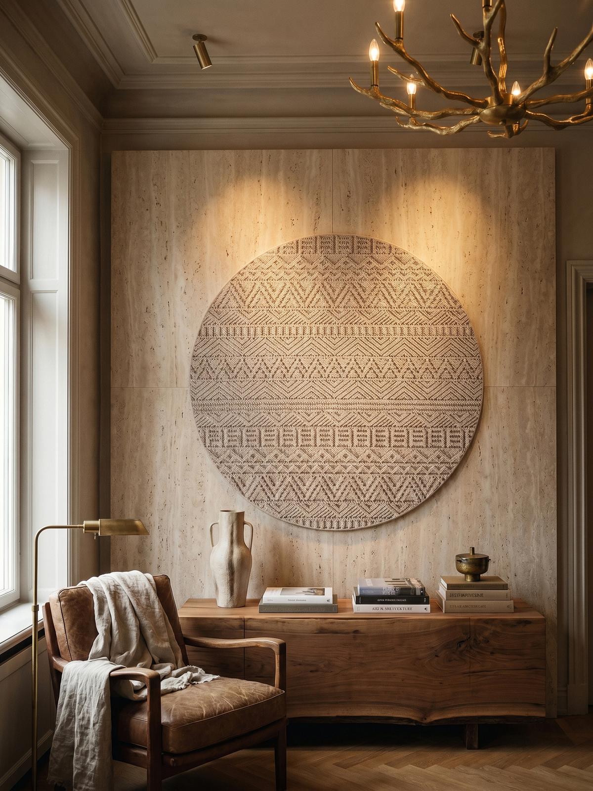TEPPICH Flachgewebe LANGAU in Beige, mit Ethno-Streifen, Ø 120 cm - Beige, Textil (120/120cm) - KADIMA DESIGN