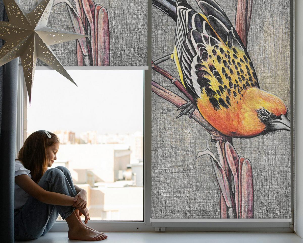 INNENROLLO - Fensterrollo - Rollo - 130x140 cm - Vogel auf einem Ast - Grau, Kunststoff (130/140/0.5cm) - TULUP