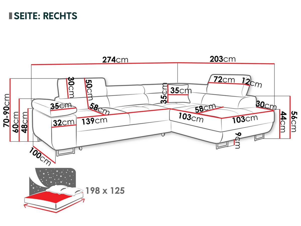 ECKSOFA Torezio, Seite: Rechts - Beige, Holz/Textil (274/203cm) - MIRJAN24