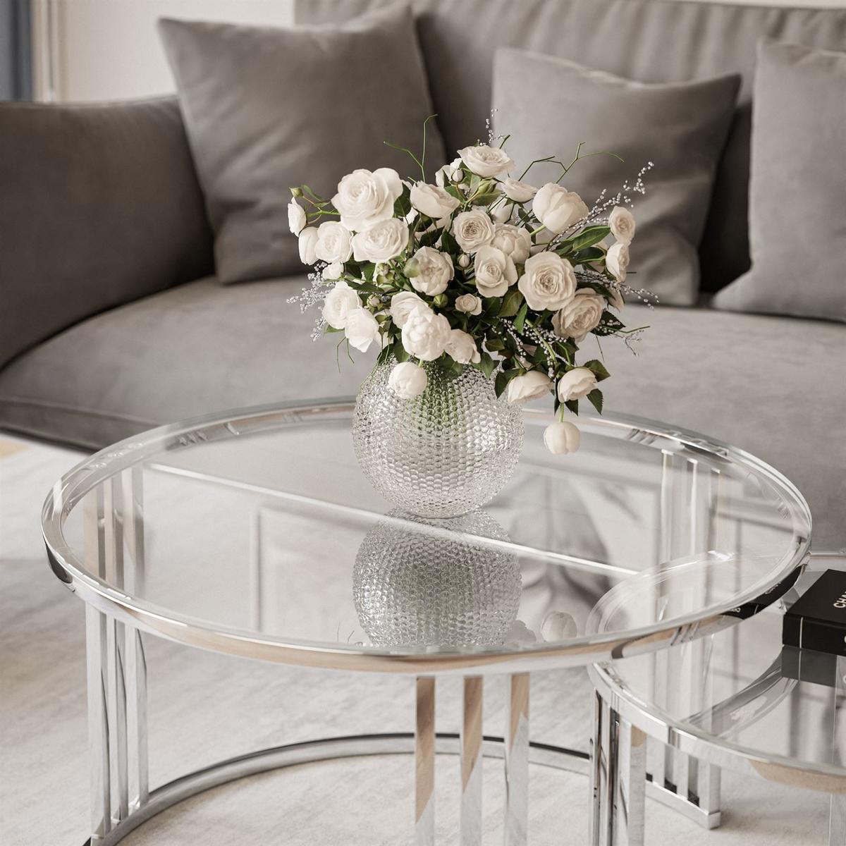 COUCHTISCH 2 in 1 LORI GLASS verchromt silber - Transparent/Silberfarben, Glas (70/70/48cm) - Lookway