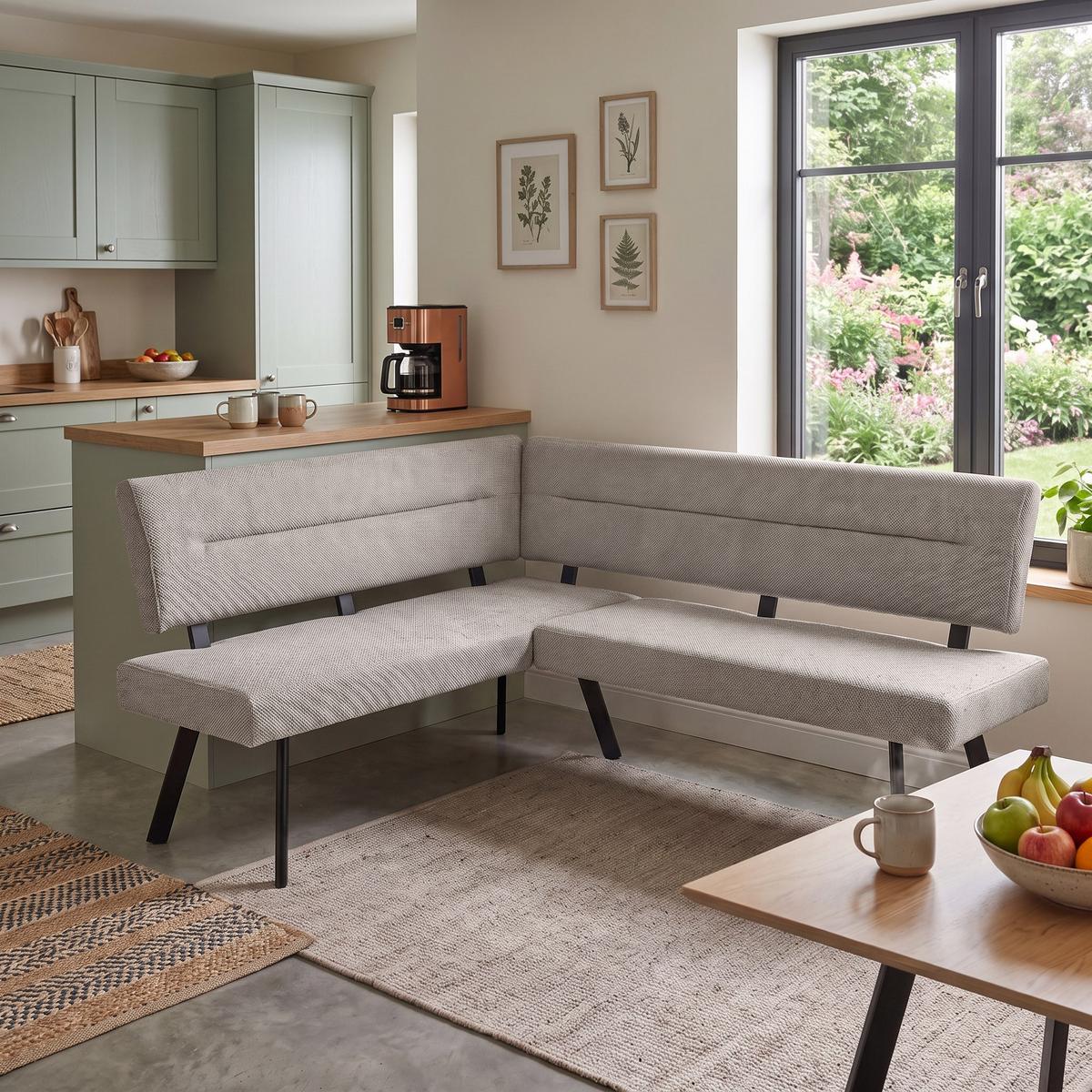 ECKBANK Zerra 192x153 cm, mit Metallbeinen, Curio-Stoff, Beige - Beige/Schwarz, Metall (192/153cm) - Beautysofa
