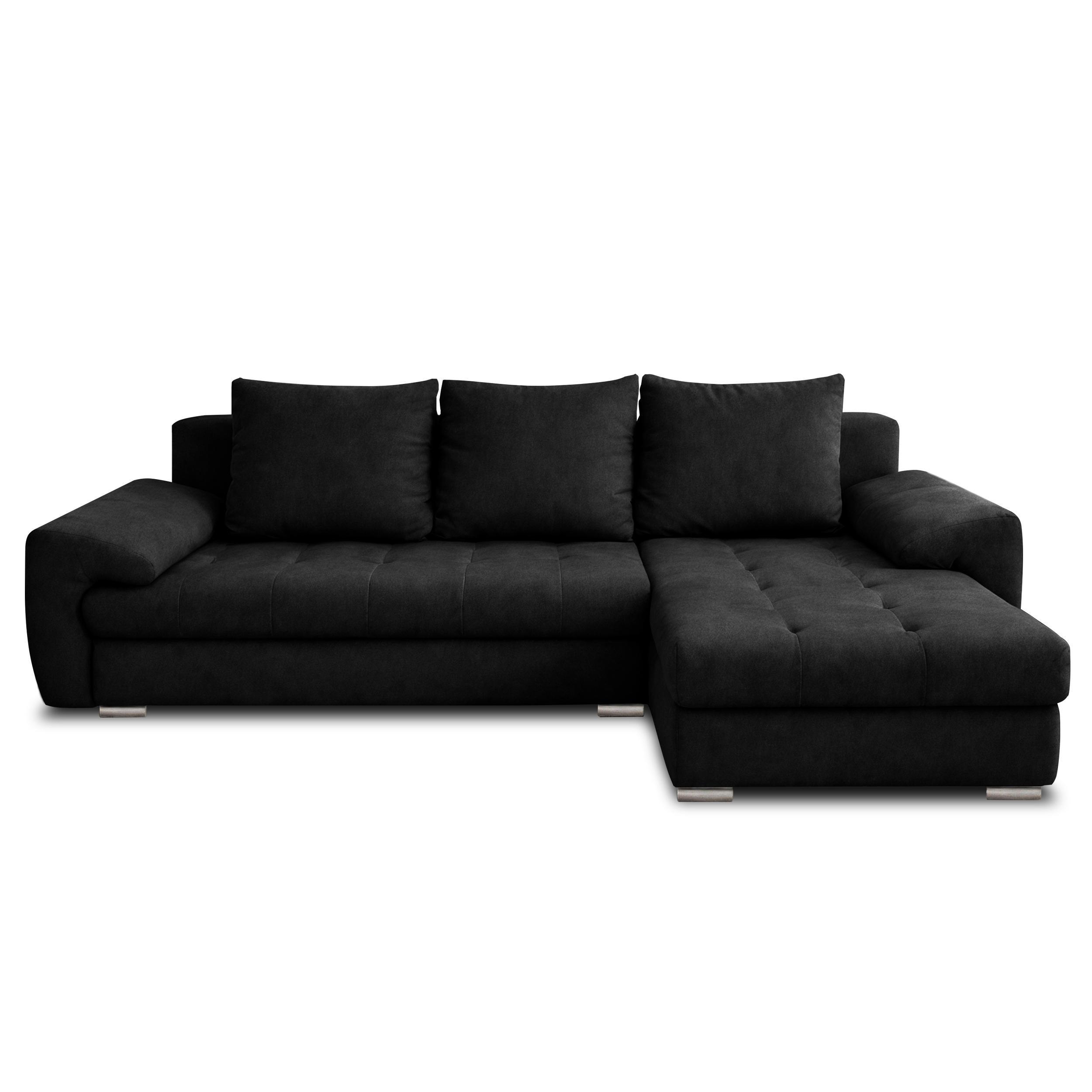 ECKSOFA L Form Manisa Schwarz 234/145/83 cm Rechts mit Schlaffunktion - Silberfarben/Schwarz, Kunststoff/Textil (234/145cm) - AX Living