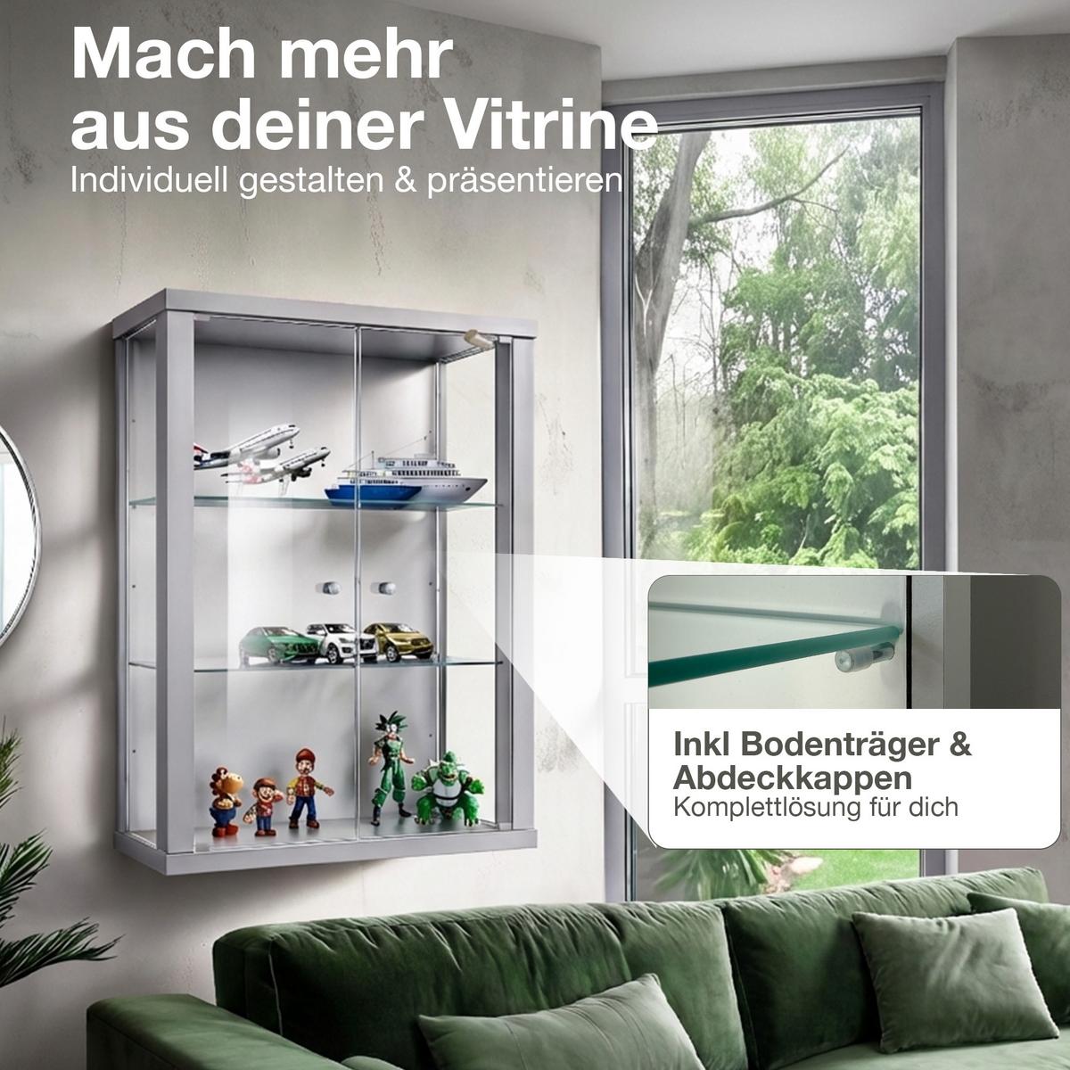 GLASBODEN 3er Set 18,5/55,8/0,4 cm für Hängevitrinen Erweiterungsset - Schwarz, Glas (55.8/0.4/18.5cm) - K-Möbel