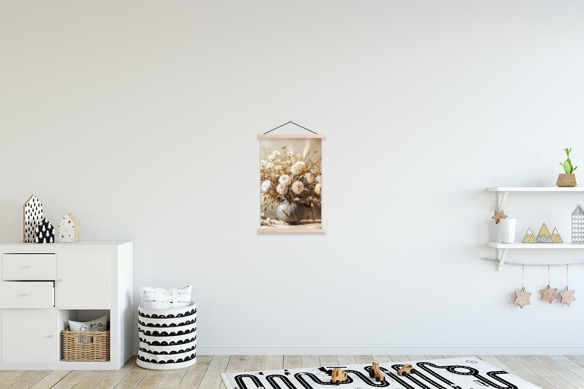 POSTER MIT MAGNETLEISTEN Blumen - Vase - Stilleben - Beige Deko Wohnzimmer 40x60 cm - Creme, Textil (40/60/0.15cm) - MuchoWow