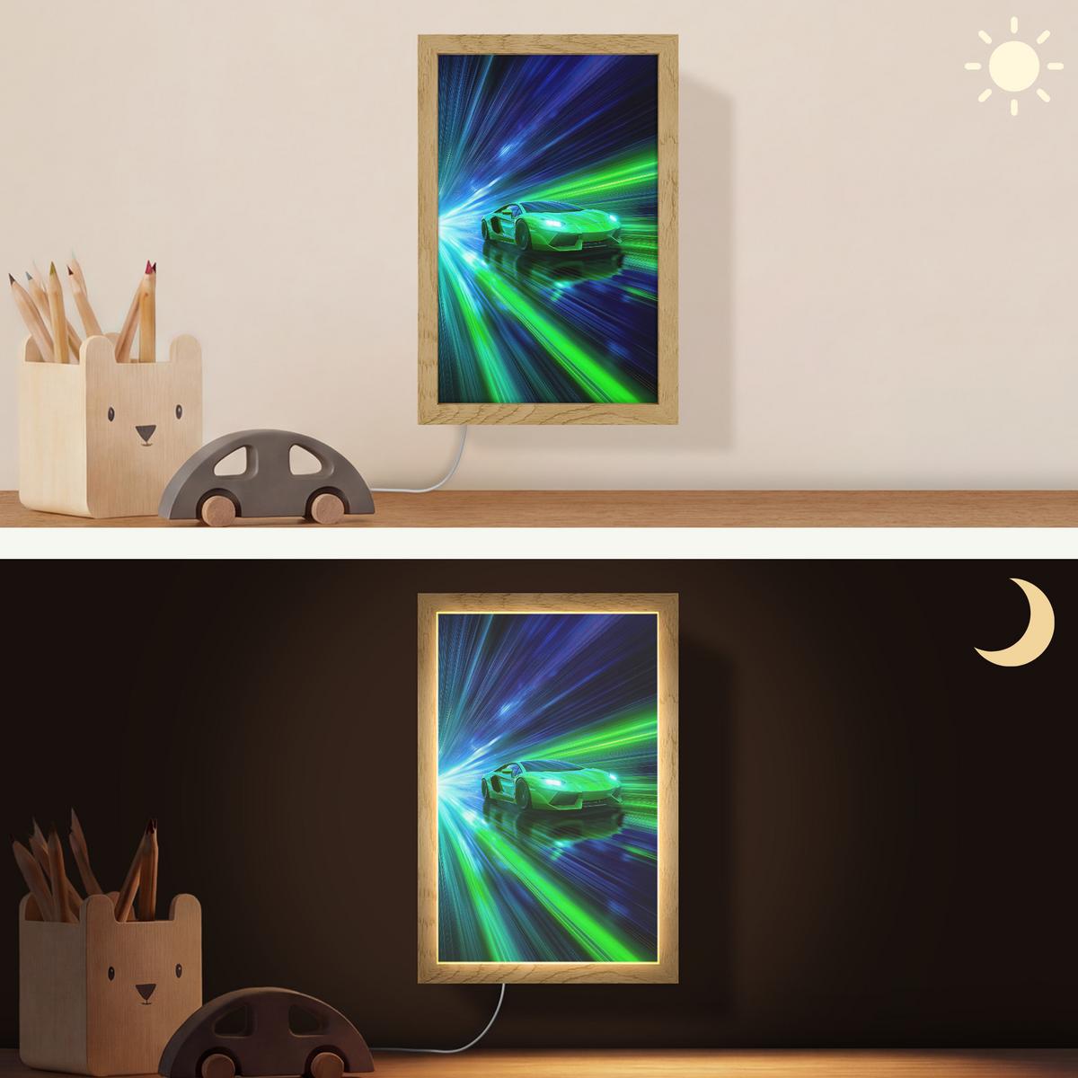 WANDLEUCHTE Geschwindigkeit - Leicht - Sportwagen - Grün 20x30 cm - Grün, Holzwerkstoff (20/30/8cm) - OnlyWow
