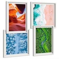 BILDER SET 4er Set - 50x50 cm & 40x60 cm Weißer Rahmen - Grün der Wasserschlucht im Winter - Weiß, Kunststoff (50/50cm) - TULUP