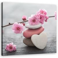 LEINWANDBILD Zen Blume Kirsch Herzstein 40x40cm - Pink, Textil (40/40cm) - Feeby