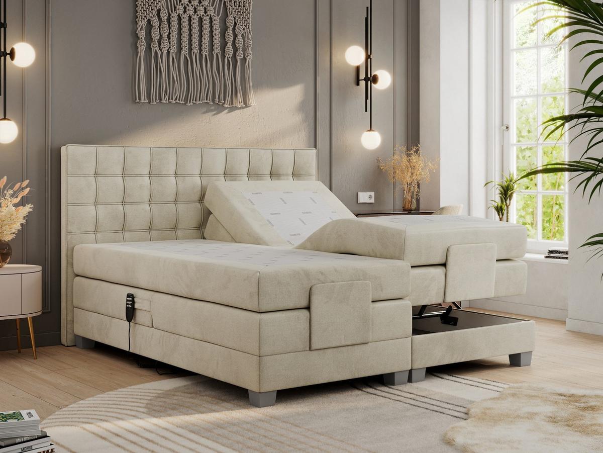 BOXBETT ELEKTRO 140/200 Beige Velvet - H4 - Beige, Holz/Textil (140/200cm) - MKS