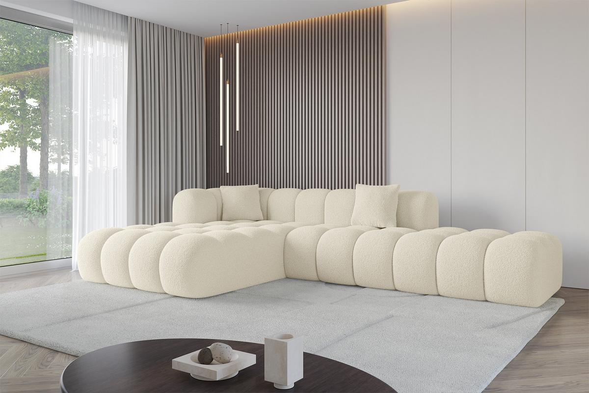 ECKSOFA Ottomane Links OLEA-L2 - 289x176x71 cm Beige - Creme/Schwarz, Holzwerkstoff/Kunststoff (190/309cm) - ALTDECOR