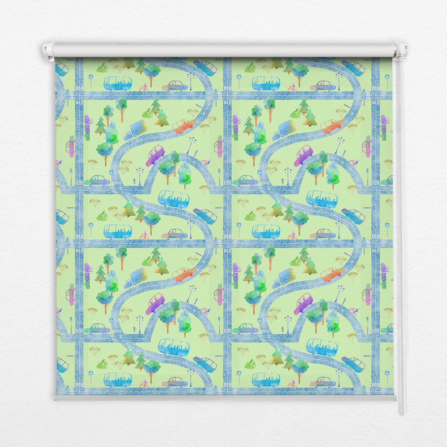 INNENROLLO - Fensterrollo - Rollo - 120x140 cm - Straßen - Grün, Kunststoff (120/140/0.5cm) - TULUP