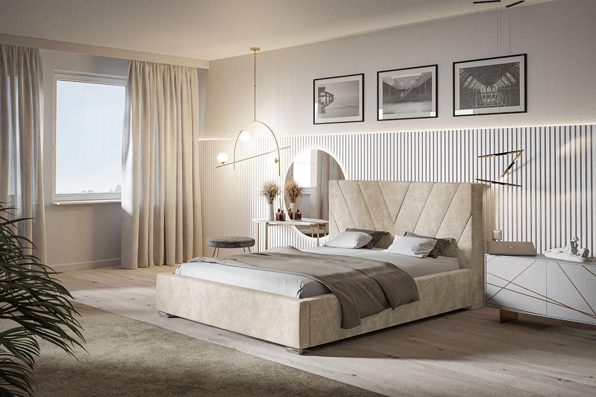 POLSTERBETT Palermo mit Kopfteil, 120x200 cm, Doppelbett mit Bettkasten und Lattenrost aus Holz, Velourstoff Sand - Gelb, Holz/Textil (120/200cm) - Alpi-Möbel