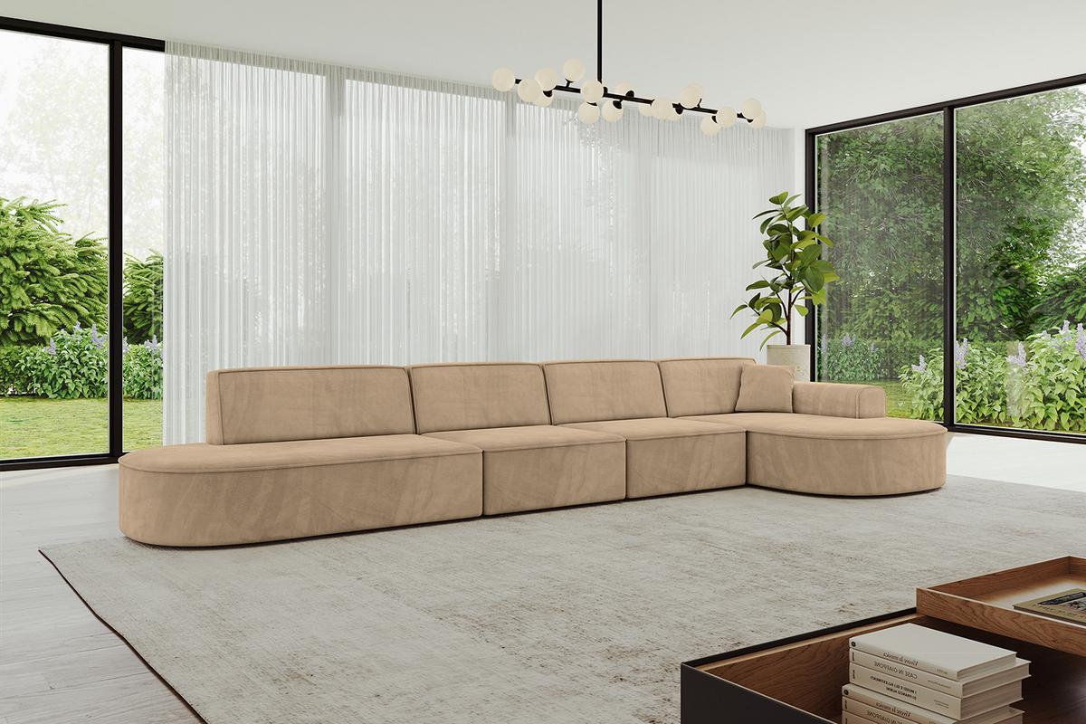 ECKSOFA Ottomane Rechts MARI-L3 - 413x171x79 cm Taupe Velours - Taupe/Schwarz, Holzwerkstoff/Kunststoff (171/413cm) - ALTDECOR