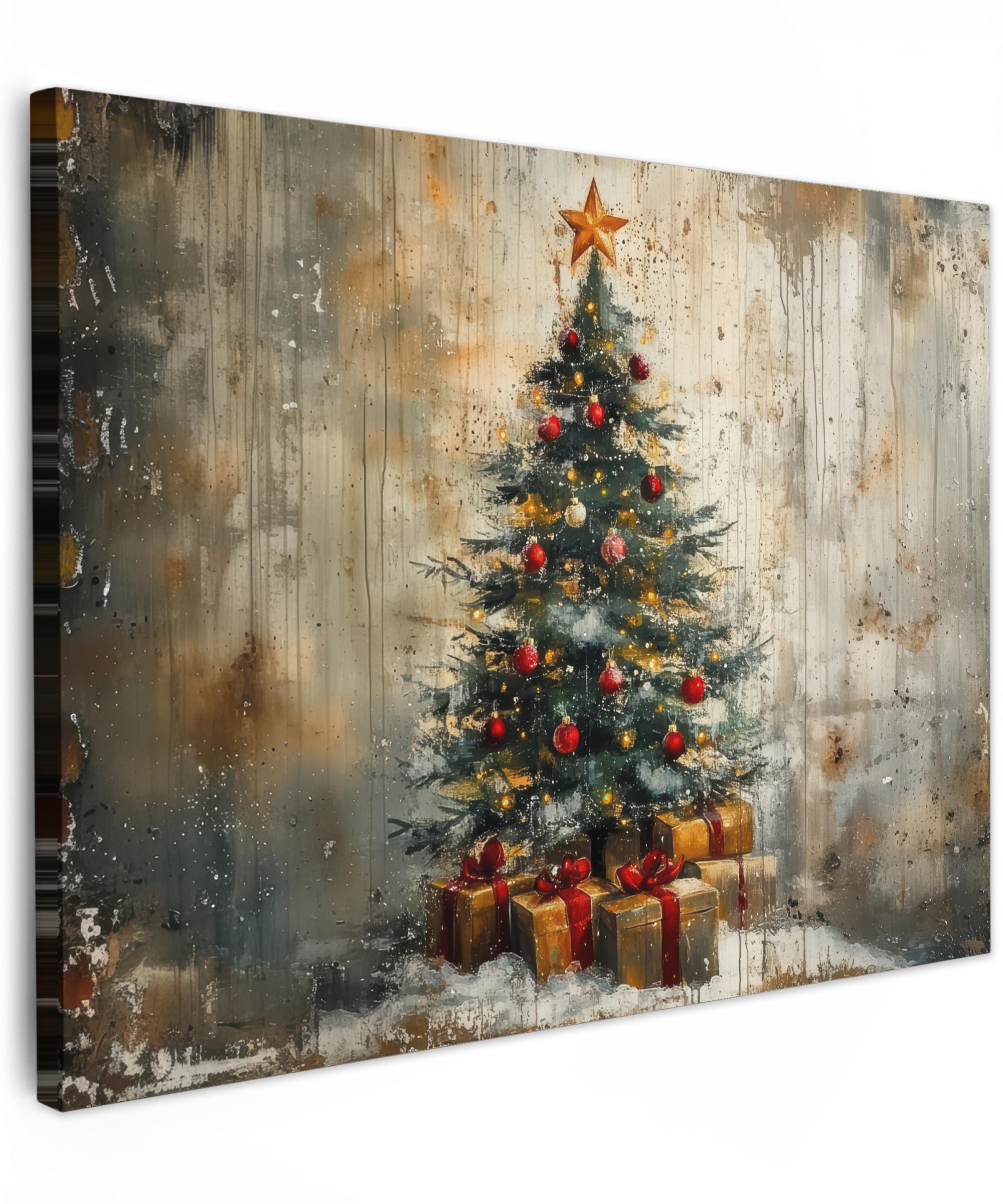 LEINWANDBILD Weihnachtsbaum - Vintage - Weihnachten - Geschenk Wandbild 40x30 cm - Rostfarben, Textil (40/30cm) - MuchoWow