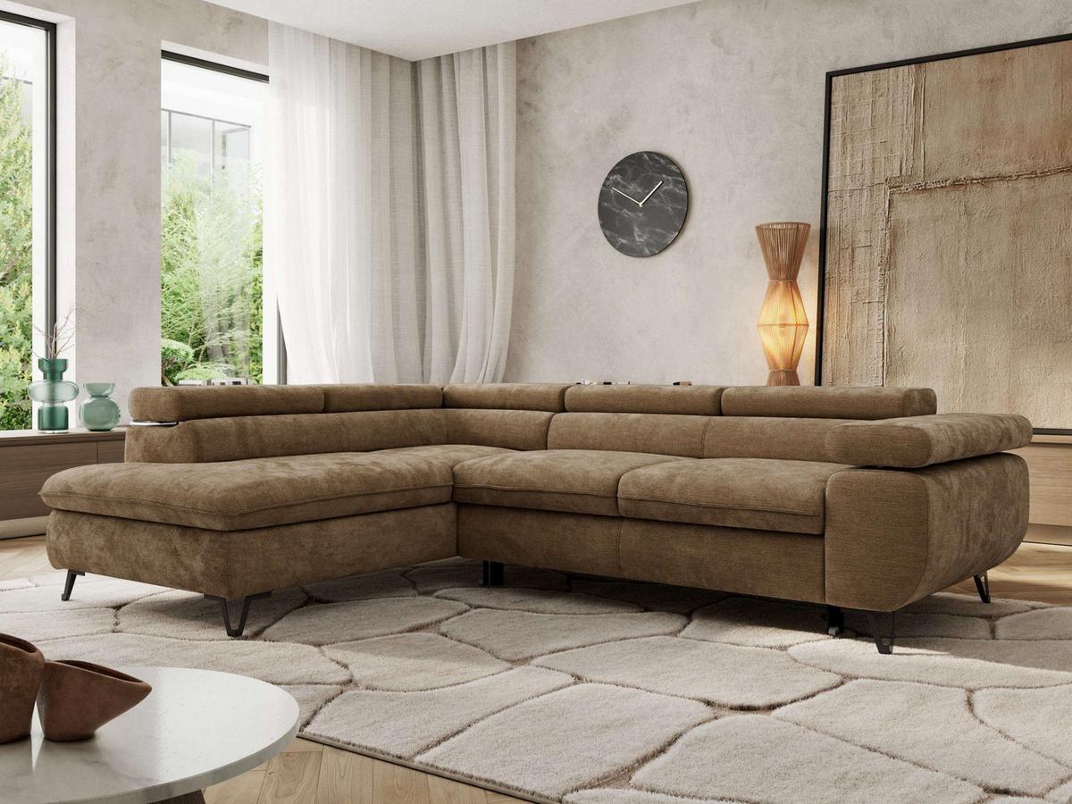 ECKSOFA PABLO L Braun Schenille glatt - Links Seite - Schwarz/Braun, Textil/Metall (208/273cm) - MKS