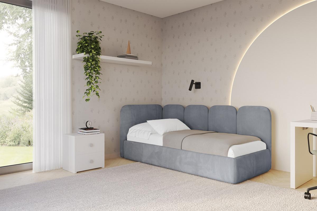 EINZELLBETT Jugendbett mit Bettkasten, Rechts - VELY 80x200 Grau - Blaugrau, Holzwerkstoff/Textil (80/200cm) - ALTDECOR