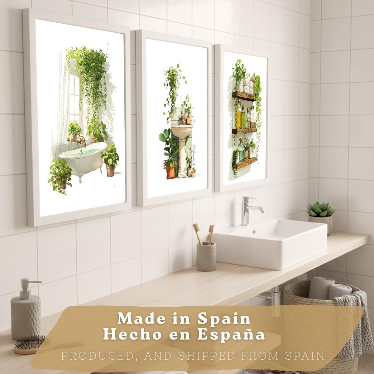 POSTER 3er-Set dekorative Badezimmerbilder, Wanddeko, im botanischen Stil, für Toilette, grüne Pflanzen Weißer Rahmen A3 - Weiß, Papier (42/29.7/3cm) - Nacnic