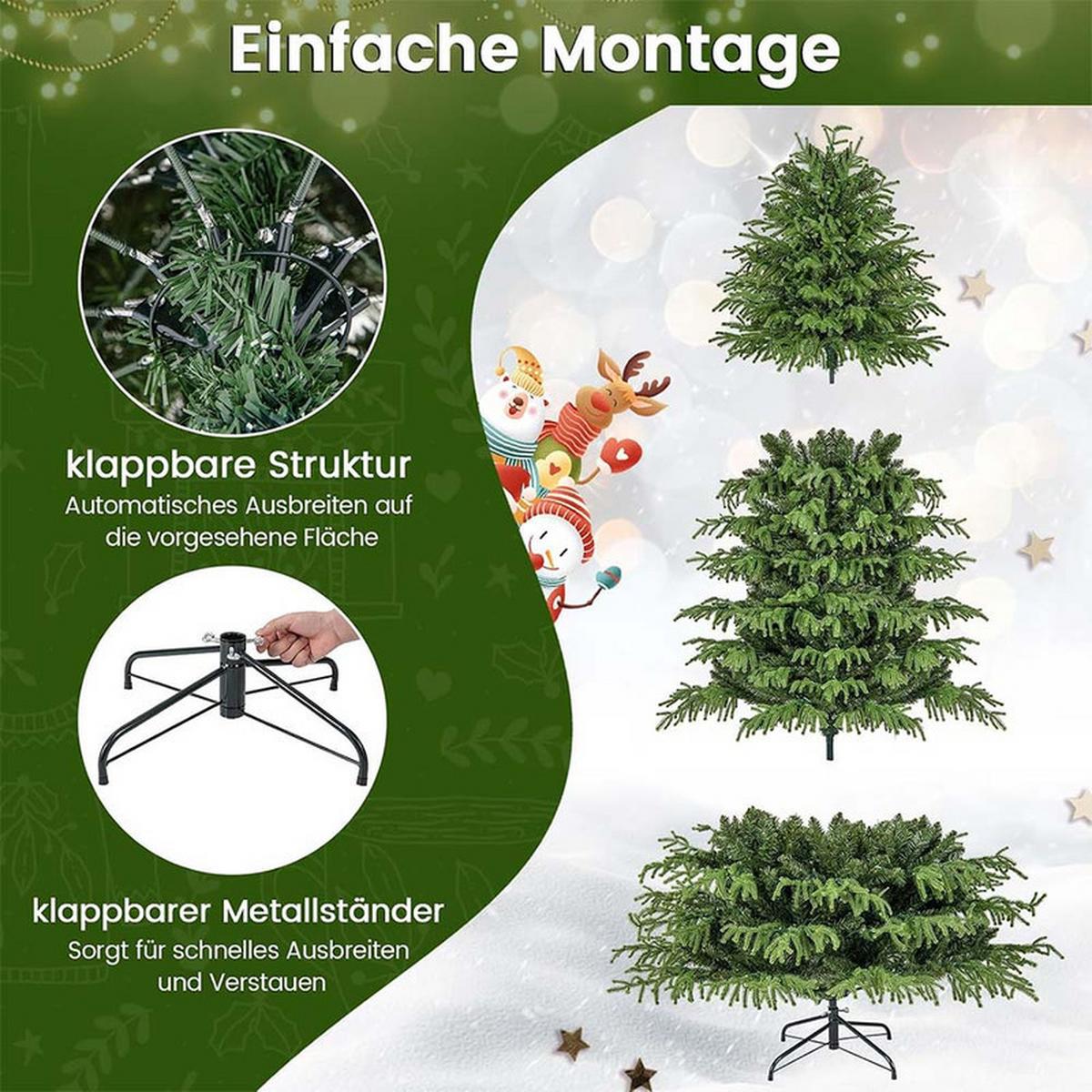 WEIHNACHTSBAUM mit 370 warmweißen LEDs 210cm Grün - Grün, Metall (210cm) - COSTWAY