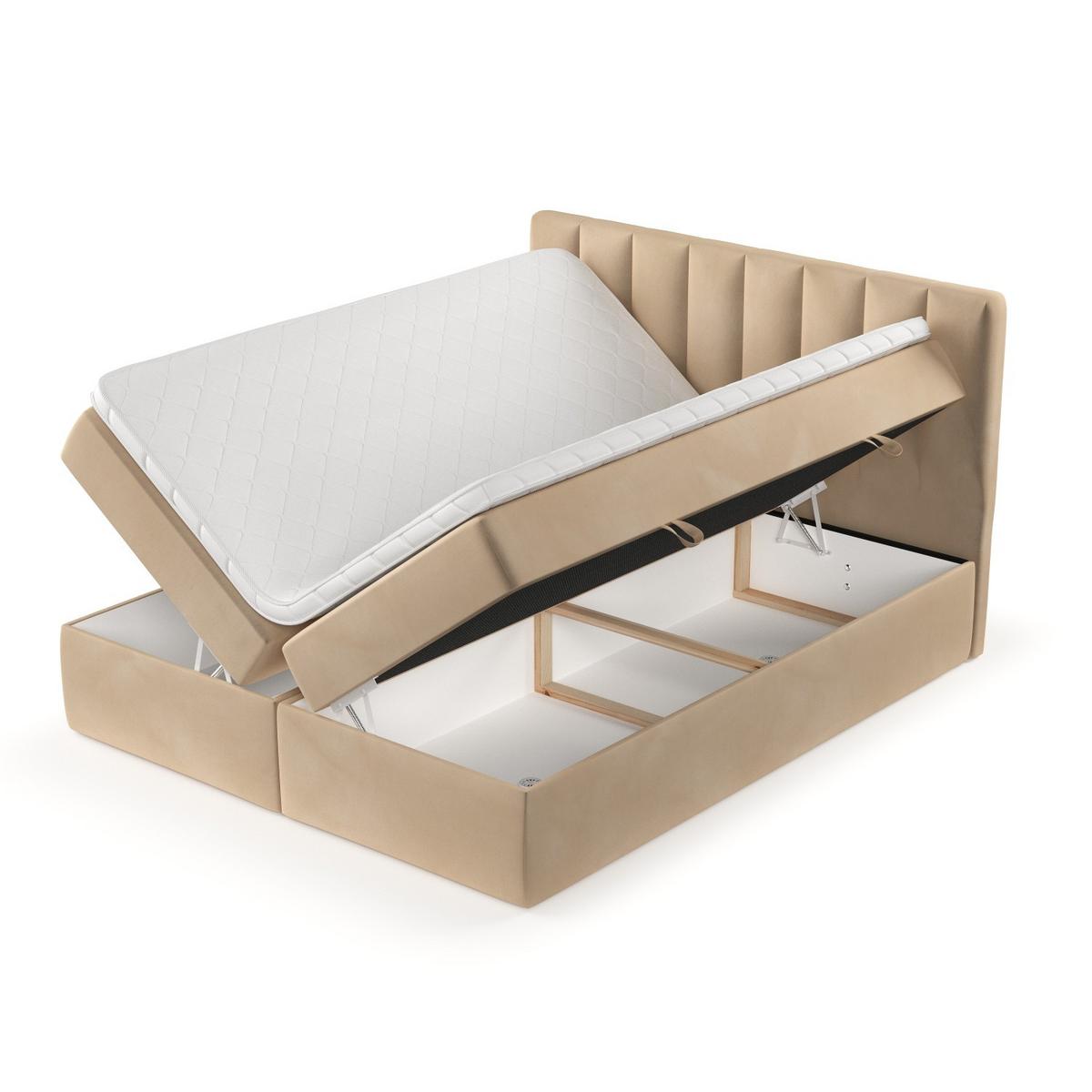 BOXBETT Bari 200/200 cm Beige im Kronos Stoff - Beige, Holz/Holzwerkstoff (200/200cm) - AltaBeds