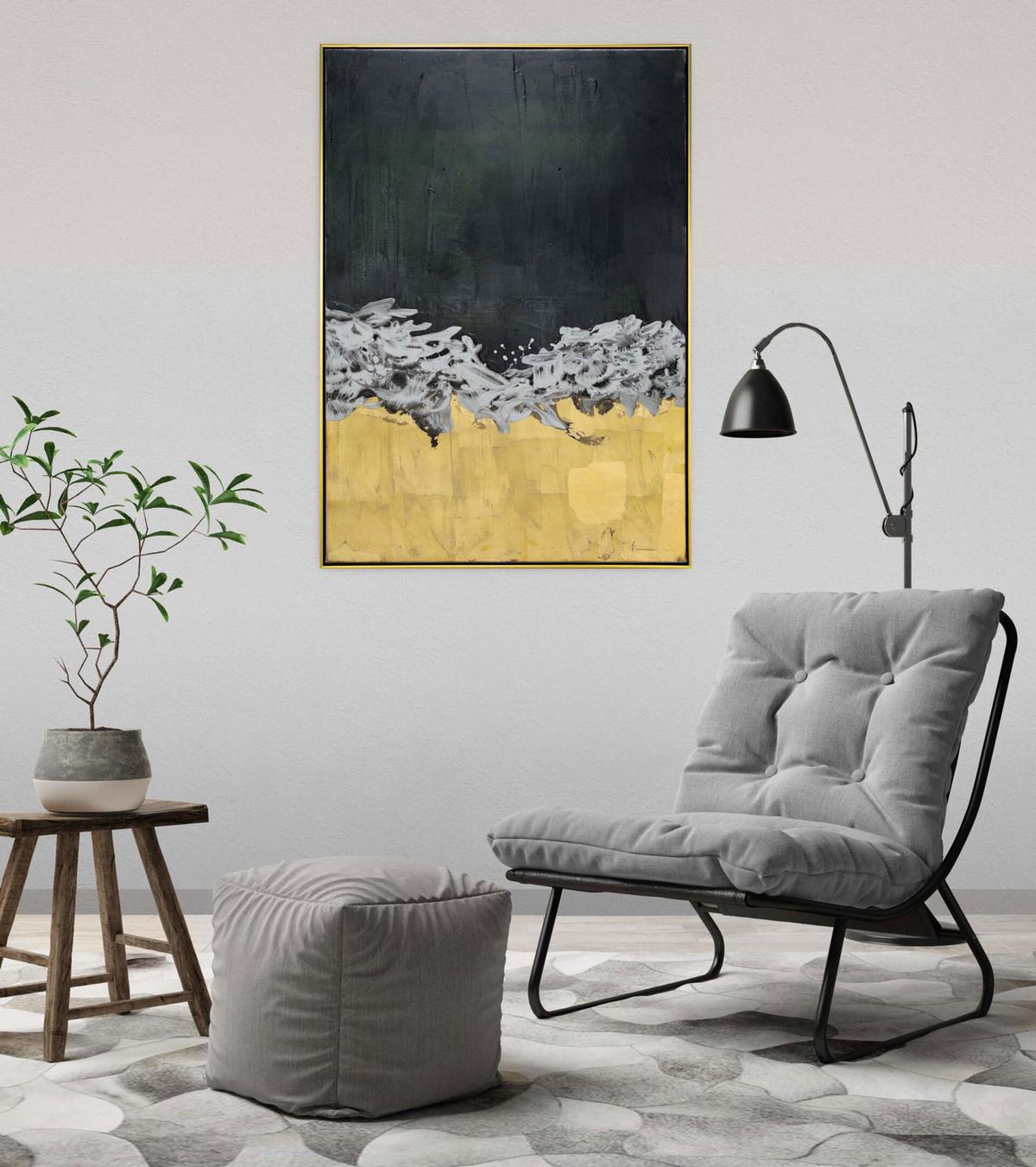 ACRYLBILD HANDGEMALT 77,5/102,5 cm - Goldfarben/Schwarz, Textil (77.5/102.5cm) - KUNSTLOFT