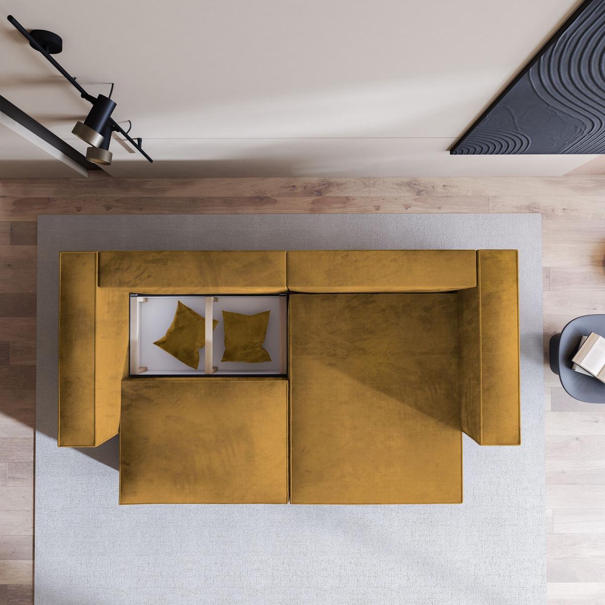 ECKSOFA NERIO M Gelb Velours-Stoff mit Schlaffunktion - Gelb/Grau, Holz/Kunststoff (245/148cm) - MASSENO