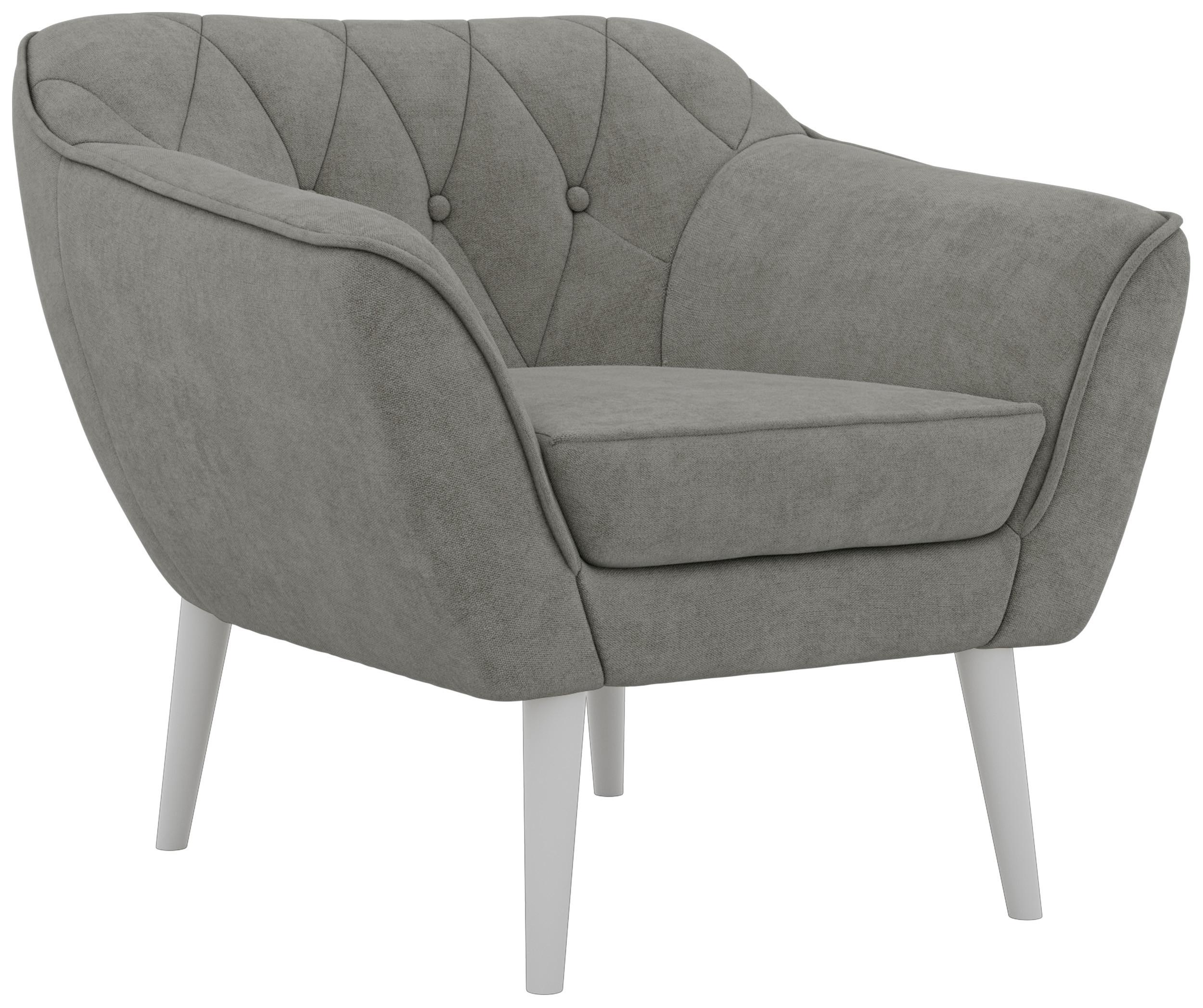 SESSEL PIRS - Grau Strukture - Weiße Beine - Platinfarben/Weiß, Holzwerkstoff/Textil (80/75/74cm) - MKS