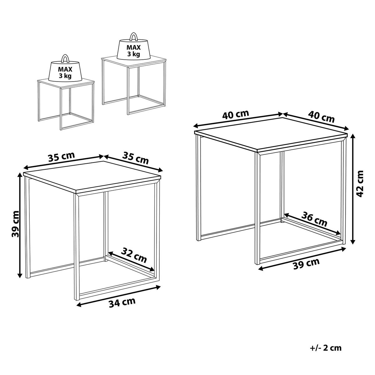 BEISTELLTISCH 2er-Set Quadratisch Holz, Schwarz Denny - Dunkelbraun, Holzwerkstoff (35/35/42cm) - Beliani