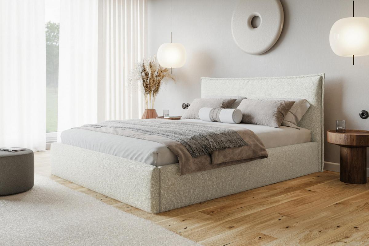 BETT 140x200 - Polsterbett mit Bettkasten und Holzrahmen - Modern Betten - Eleganter Puente-Stoff - Kollektion Rimini - Beige - Beige, Holz/Textil (140/200cm) - Alpi-Möbel