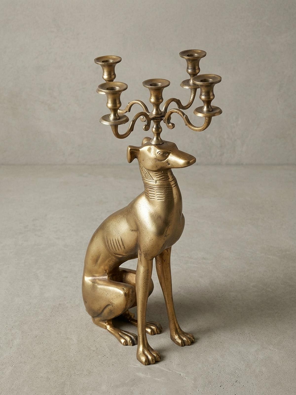DEKOFIGUR Kerzenhalter Windhund Aluminium Gold 69 cm mit 5 Armen - Goldfarben, Textil (26/69/40cm) - KADIMA DESIGN