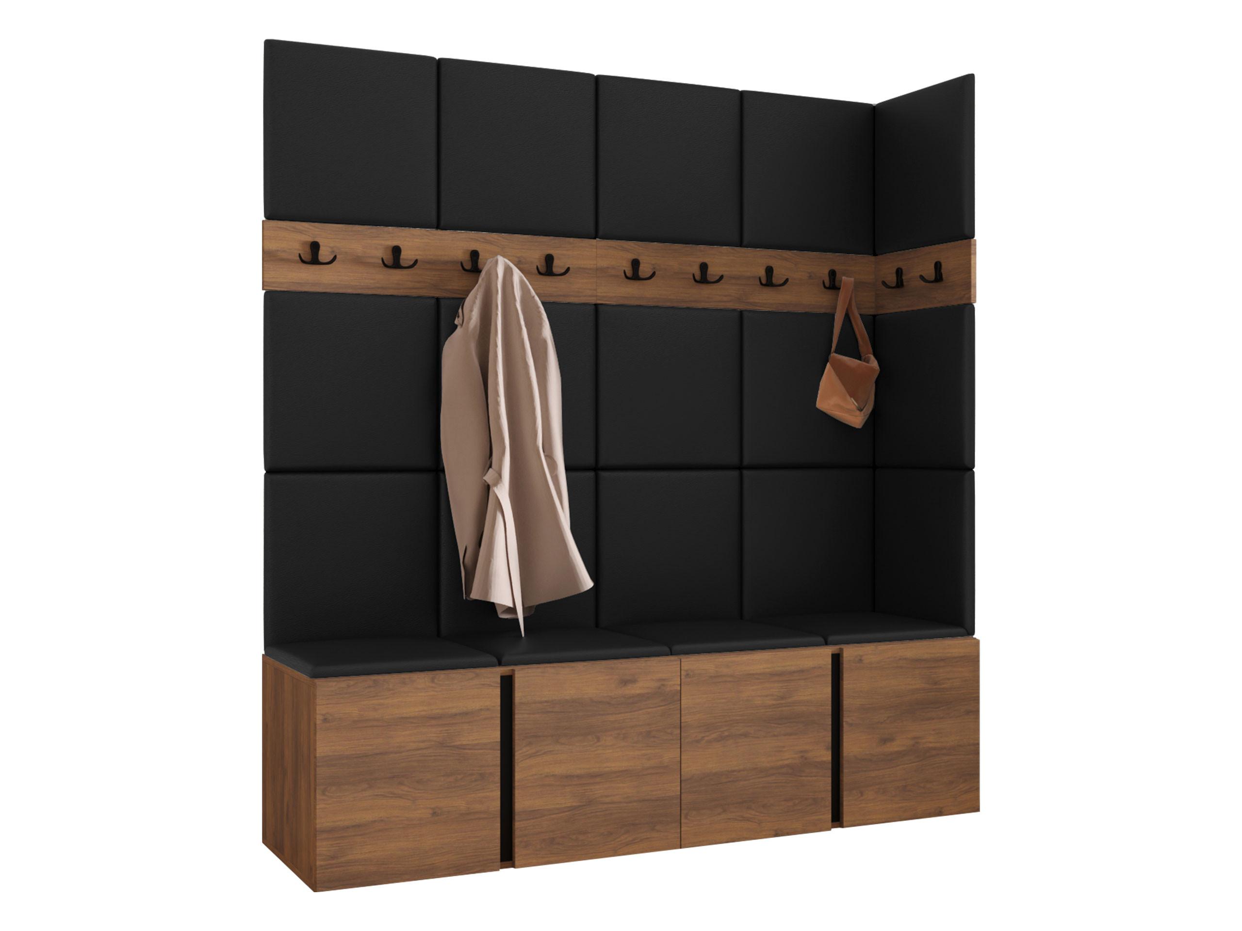 GARDEROBEN-SET Orion II - Nussbaumfarben/Schwarz, Holzwerkstoff/Kunststoff (168/186/46cm) - MIRJAN24