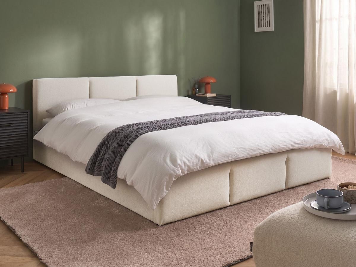 BETT mit Stauraum 160/200 cm Stoff Cremeweiß Bousse - Creme, Textil (160/200cm) - Beliani