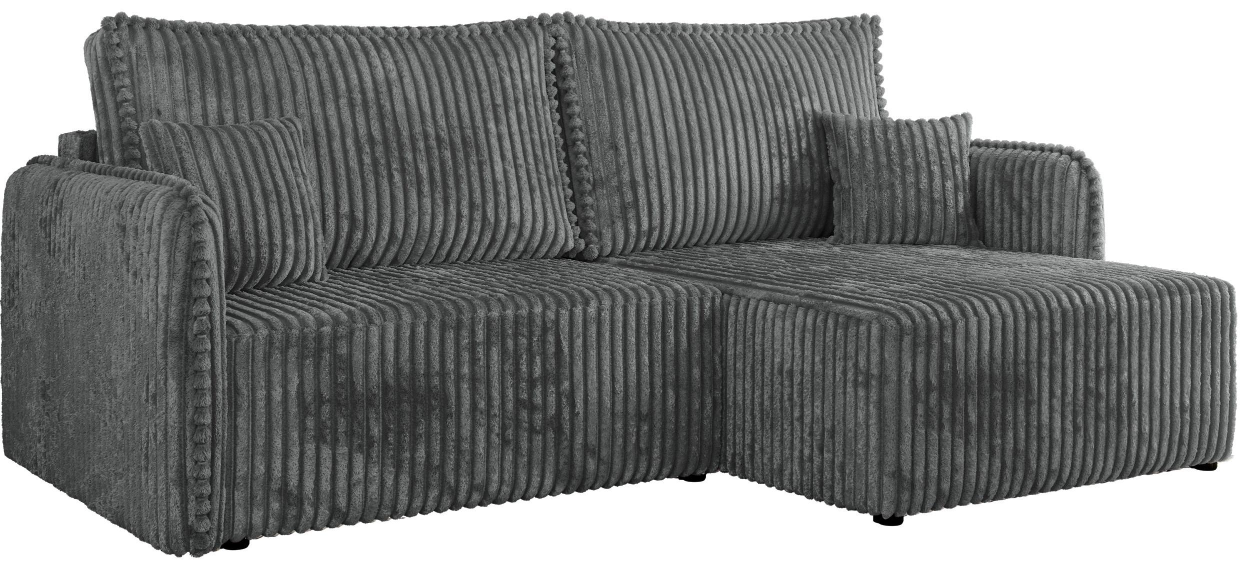 ECKSCHLAFSOFA MESTO L Dunkelgrau Cord - rechts - Dunkelgrau/Schwarz, Kunststoff/Textil (147/227cm) - MKS