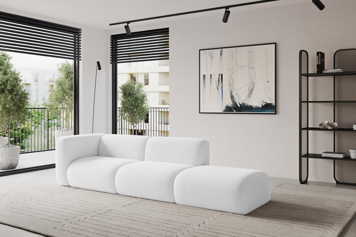 SOFA Ottomane Links MIRA-S3 296x89x70 Weiß Bouclé - Schwarz/Weiß, Holzwerkstoff/Kunststoff (296/70/89cm) - ALTDECOR