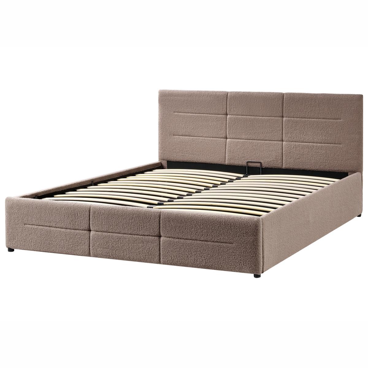 BETT mit Stauraum 160/200 cm Bouclé Taupe Massognes - Taupe, Textil (160/200cm) - Beliani