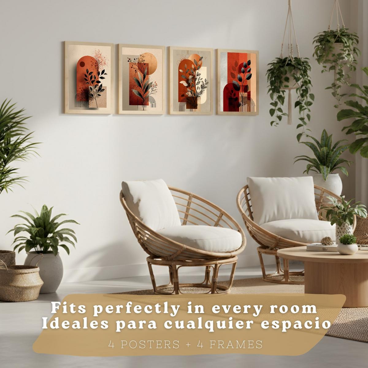 POSTER 4er Kunstdruck-Set Wandbilder Blumen Abstrakt Rot Orange modern Wohnzimmer Deko, Schlafzimmer, Küche, Badezimmer Rahmenlos A3 - Beige, Papier (29.7/1/42cm) - Nacnic