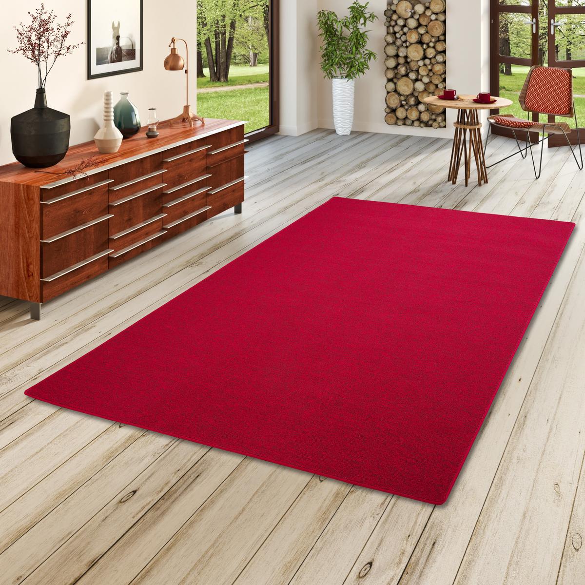 FEINSCHLINGEN VELOUR TEPPICH STRONG - Rot, Textil (133/133cm) - Snapstyle
