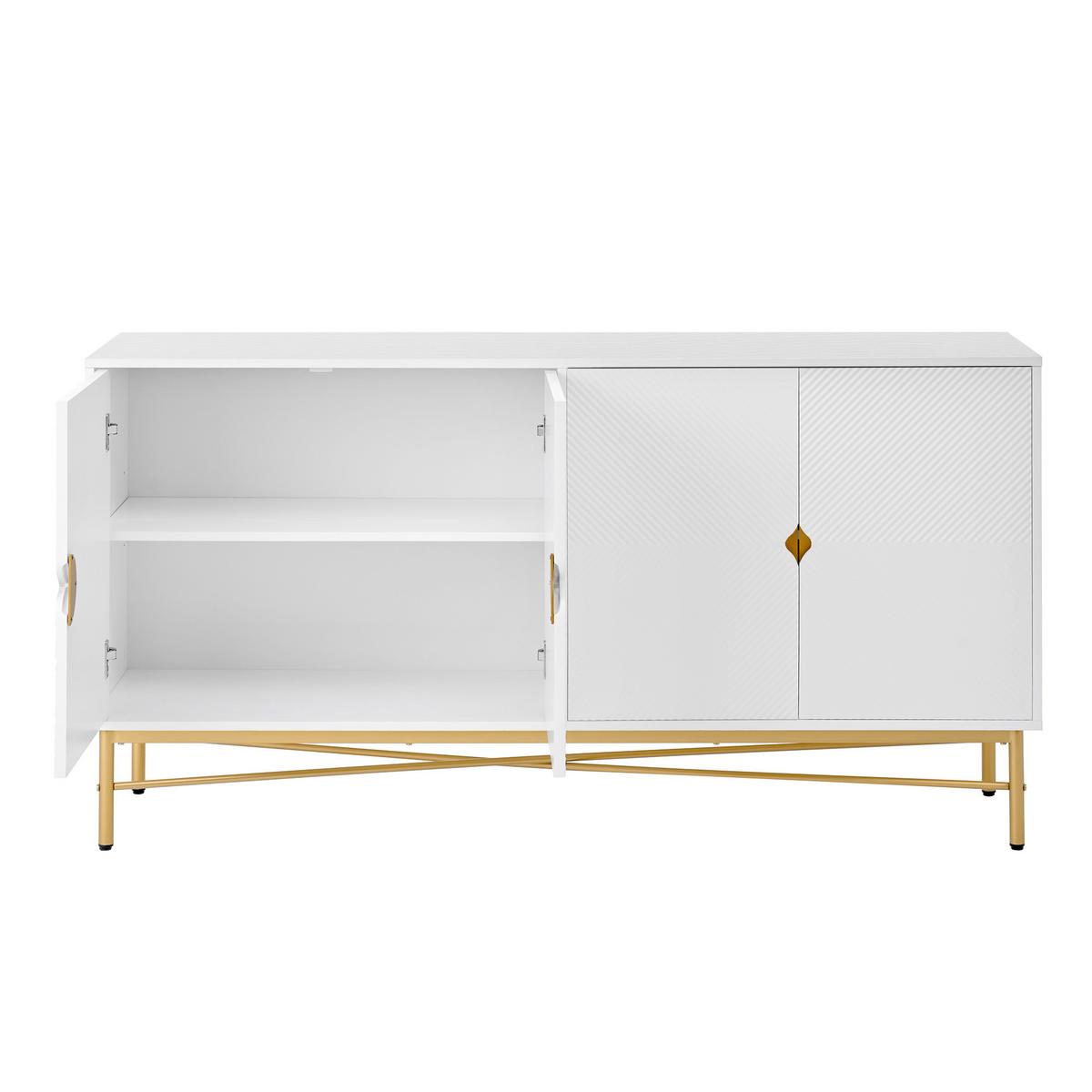 SIDEBOARD weiß & gold, erhabene textur & 4 türen - Weiß, Holzwerkstoff (160/82/40cm) - Urban Meuble