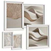 BILDER SET 5er Set - 50x50 cm & 20x30 cm & 40x60 cm Weißer Rahmen - Abstrakte Wellen auf dem Sand - Weiß, Kunststoff (40/60cm) - TULUP