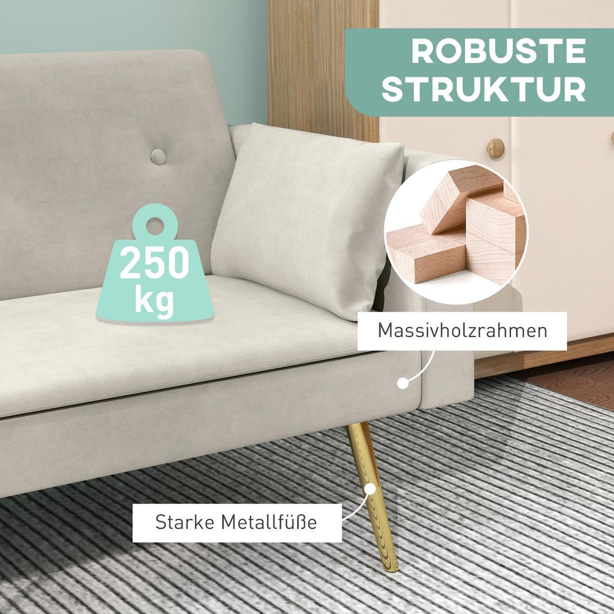 SCHLAFSOFA mit Verstellbar Rückenlehne, Beige - Beige, Textil (73/78.5/181cm) - HOMCOM