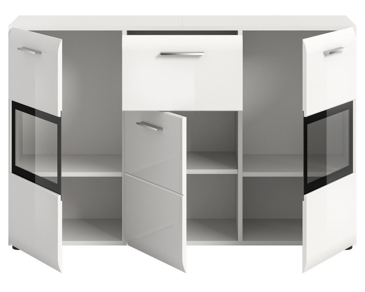 SIDEBOARD weiß Hochglanz 125 x 81 cm, Kommode mit viel Stauraum - Weiß Hochglanz/Silberfarben, Holzwerkstoff/Kunststoff (125/81/37cm) - Inn.Furn