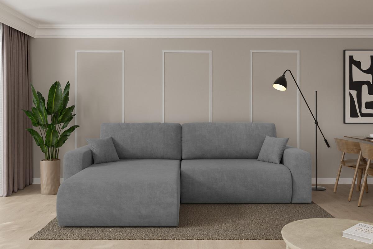 ECKSOFA mit Schlaffunktion Ottomane Links BERY-L 276x193x88 Grau Velours - Taupe/Schwarz, Holzwerkstoff/Kunststoff (276/193cm) - ALTDECOR
