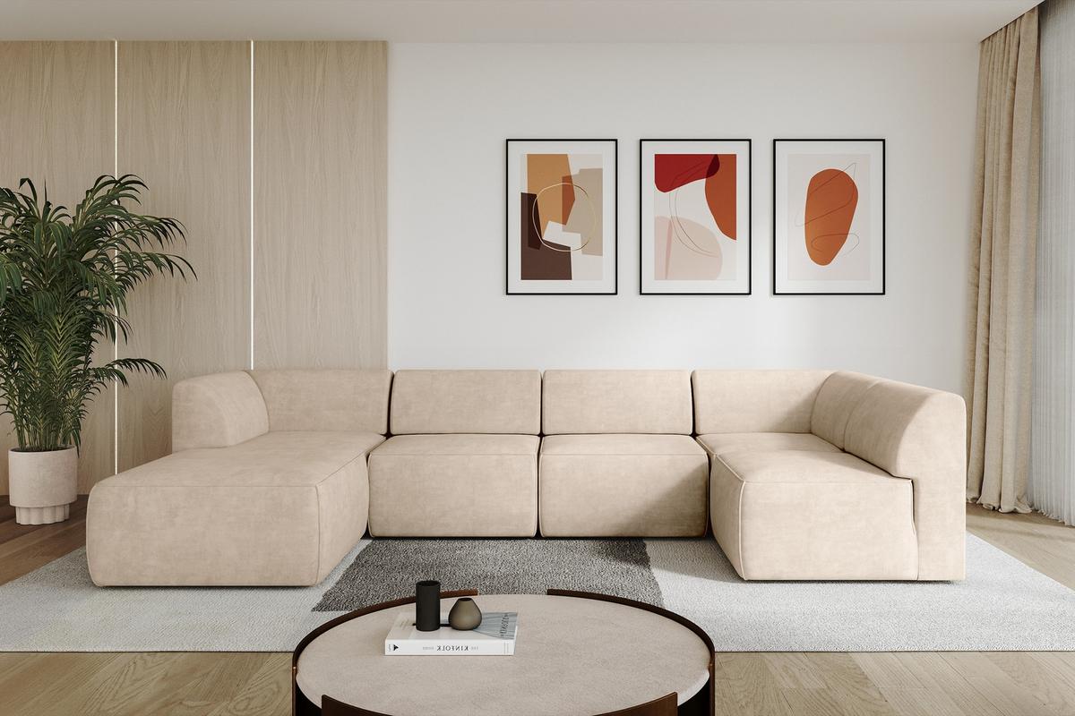 WOHNLANDSCHAFT Ottomane Links MOVO-L 345x180x78 cm Beige Velours - Mokka, Holzwerkstoff/Kunststoff (345/78/180cm) - ALTDECOR