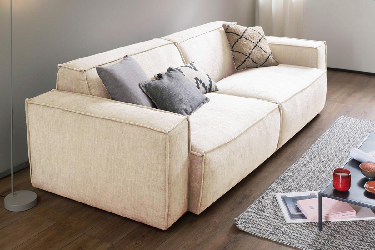 SITZGRUPPE SAMU Beige Webstoff (2er-Set) - Beige/Schwarz, Kunststoff/Textil (256/72/106cm) - KAWOLA