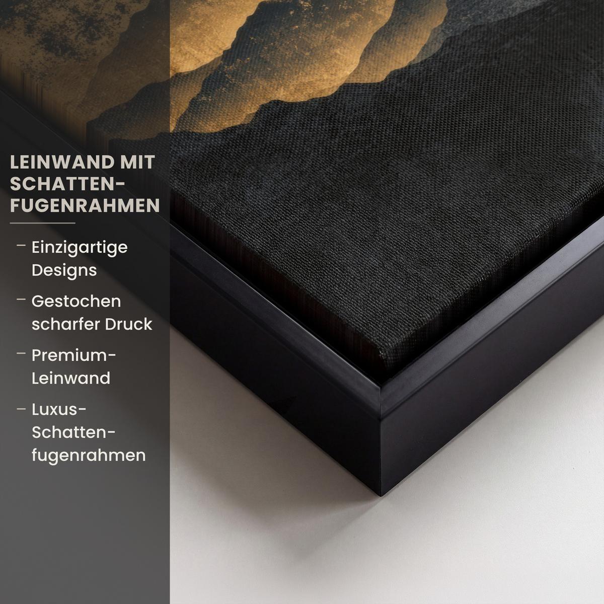 LEINWAND Bilder mit Rahmen - Goldene Berge bei Mondschein - 20x30 - Goldfarben, Textil (20/30cm) - MuchoWow