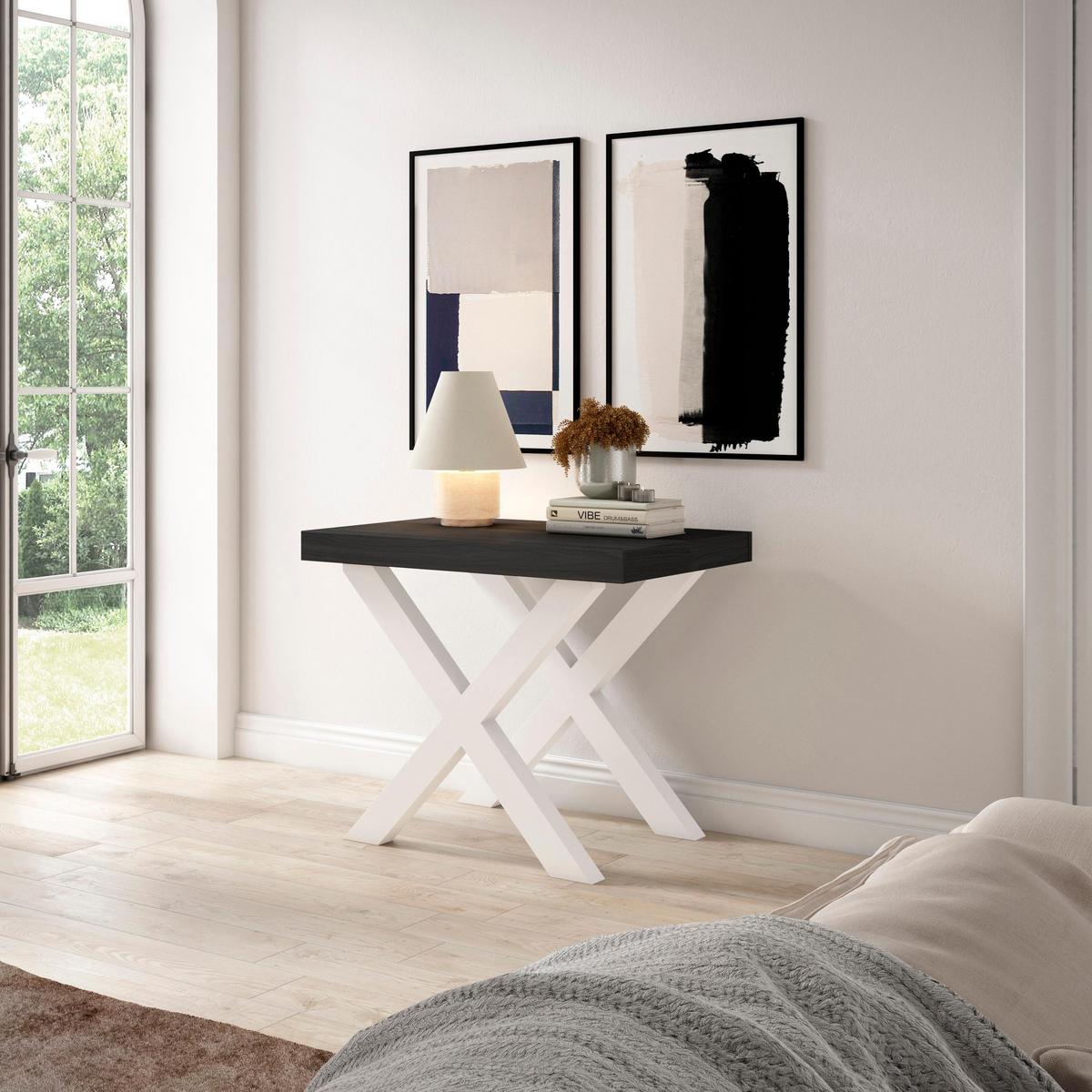KONSOLENTISCH ausziehbar 58 bis 140cm, für 6 Gäste, schwarz, 90/58/73cm - Schwarz, Holzwerkstoff (90/140/73cm) - Skraut Home