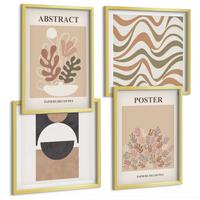 BILDER SET 4er Set - 50x50 cm & 40x60 cm Goldrahmen - Abstrakte Formenmuster - Goldfarben, Kunststoff (50/50cm) - TULUP