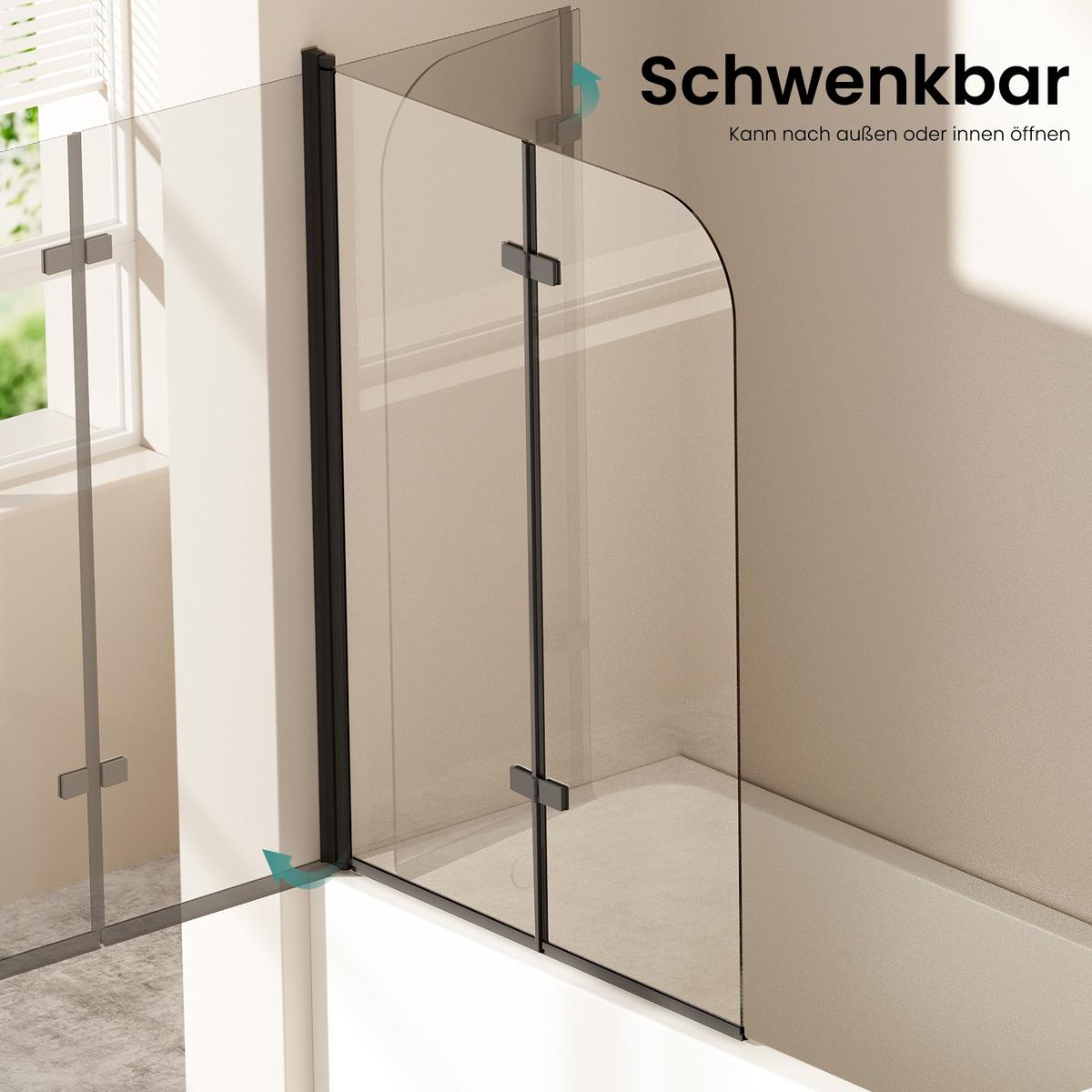 BADEWANNENAUFSATZ 2-teilig faltbar schwarz 110/140 cm - Schwarz, Glas (110/140cm) - EMKE