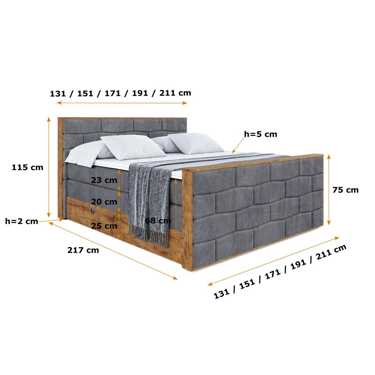 BOXSPRINGBETT mit Matratze H3|H4 und Lattenrost - LOLLI8-Z KING-120x200 - Dunkelgrau Casablanca - Dunkelgrau, Holzwerkstoff (120/200cm) - ALTDECOR